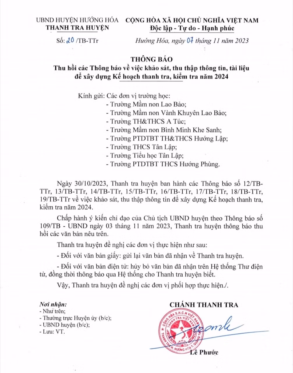 Thu hồi thông báo “lạ” gửi các trường học ở Quảng Trị -0