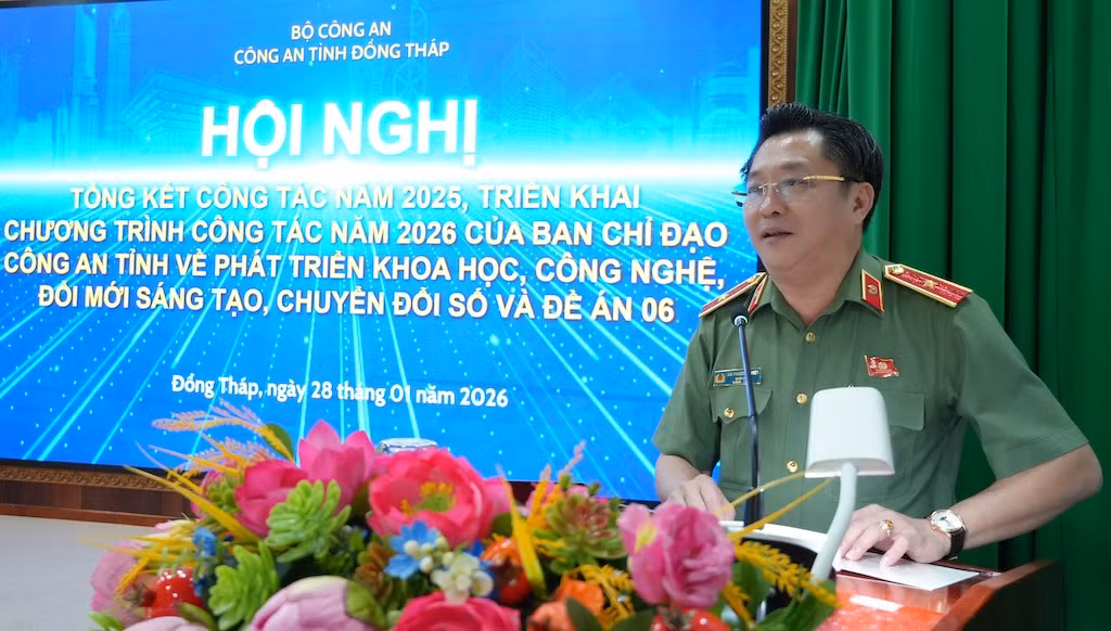 thiếu tướng lâm phước nguyên, giám đốc công an tỉnh, trưởng ban chỉ đạo 57 chỉ đạo tại hội nghị. ảnh trọng tín.jpeg -0