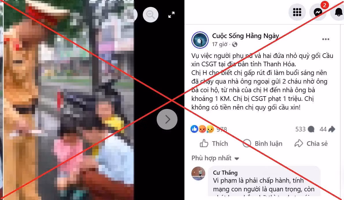 Bác bỏ thông tin người phụ nữ ở Thanh Hóa quỳ gối cầu xin CSGT -0