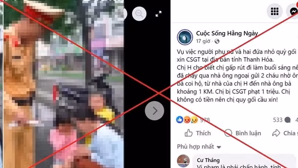 Bác bỏ thông tin người phụ nữ ở Thanh Hóa quỳ gối cầu xin CSGT