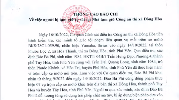 Công an Phú Yên thông tin vụ việc đối tượng tự sát khi đang tạm giữ hình sự