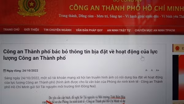 Xác minh, điều tra thông tin bịa đặt về hoạt động của Công an TP Hồ Chí Minh