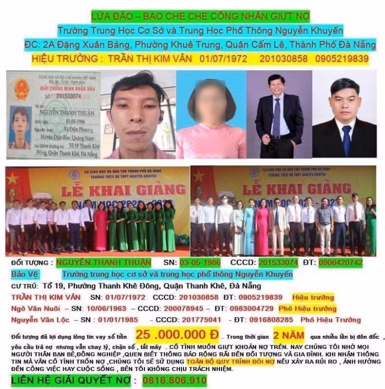 Đà Nẵng: Hiệu trưởng bị nhắn tin đe dọa vì bảo vệ nhà trường sập bẫy vay “tín dụng đen” -0