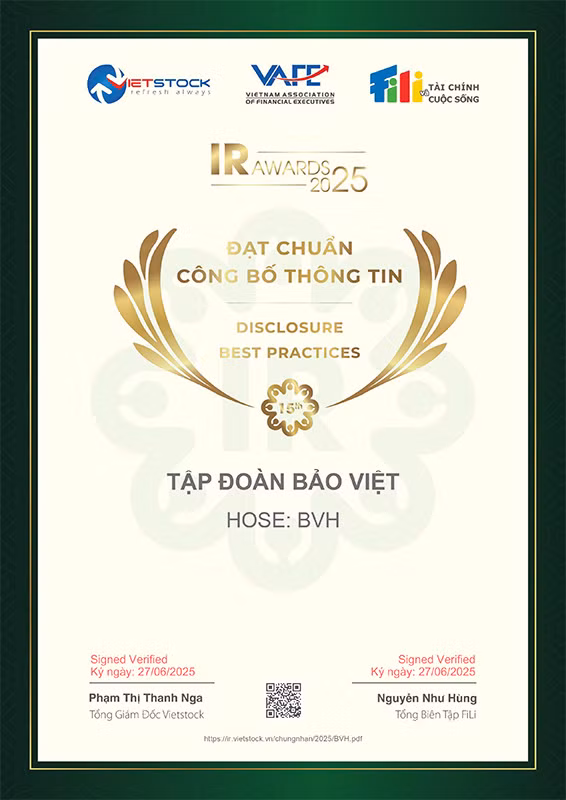 Bảo Việt - doanh nghiệp duy nhất trong ngành bảo hiểm được vinh danh liên tiếp trong “Danh sách 50 công ty niêm yết tốt nhất Việt Nam” (2013-2025) -0