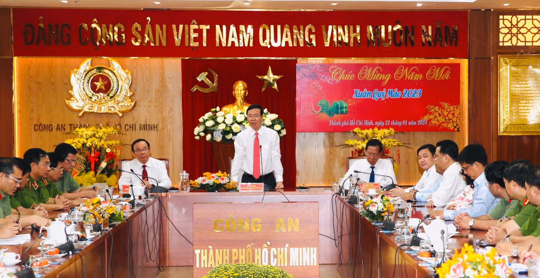 Thường trực Ban Bí thư Võ Văn Thưởng thăm và chúc Tết Công an TP Hồ Chí Minh -0