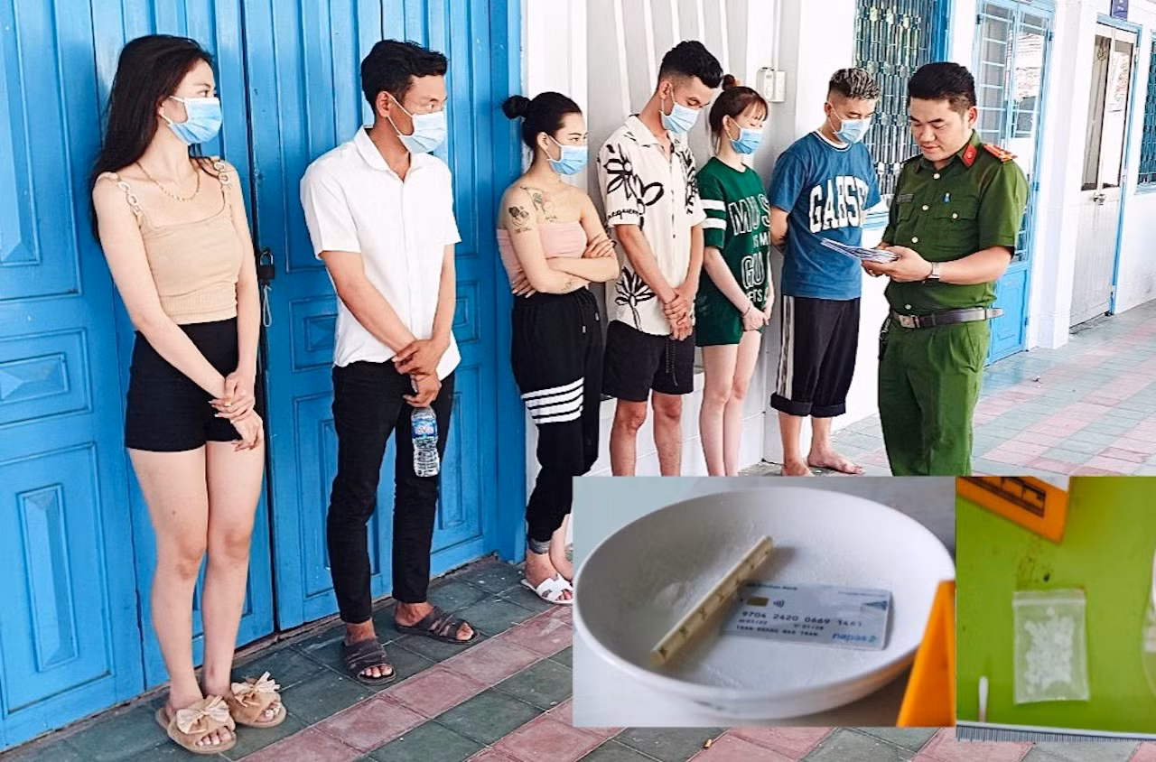 nhóm thanh niên cùng tang vật tại cơ quan công an.jpg -0