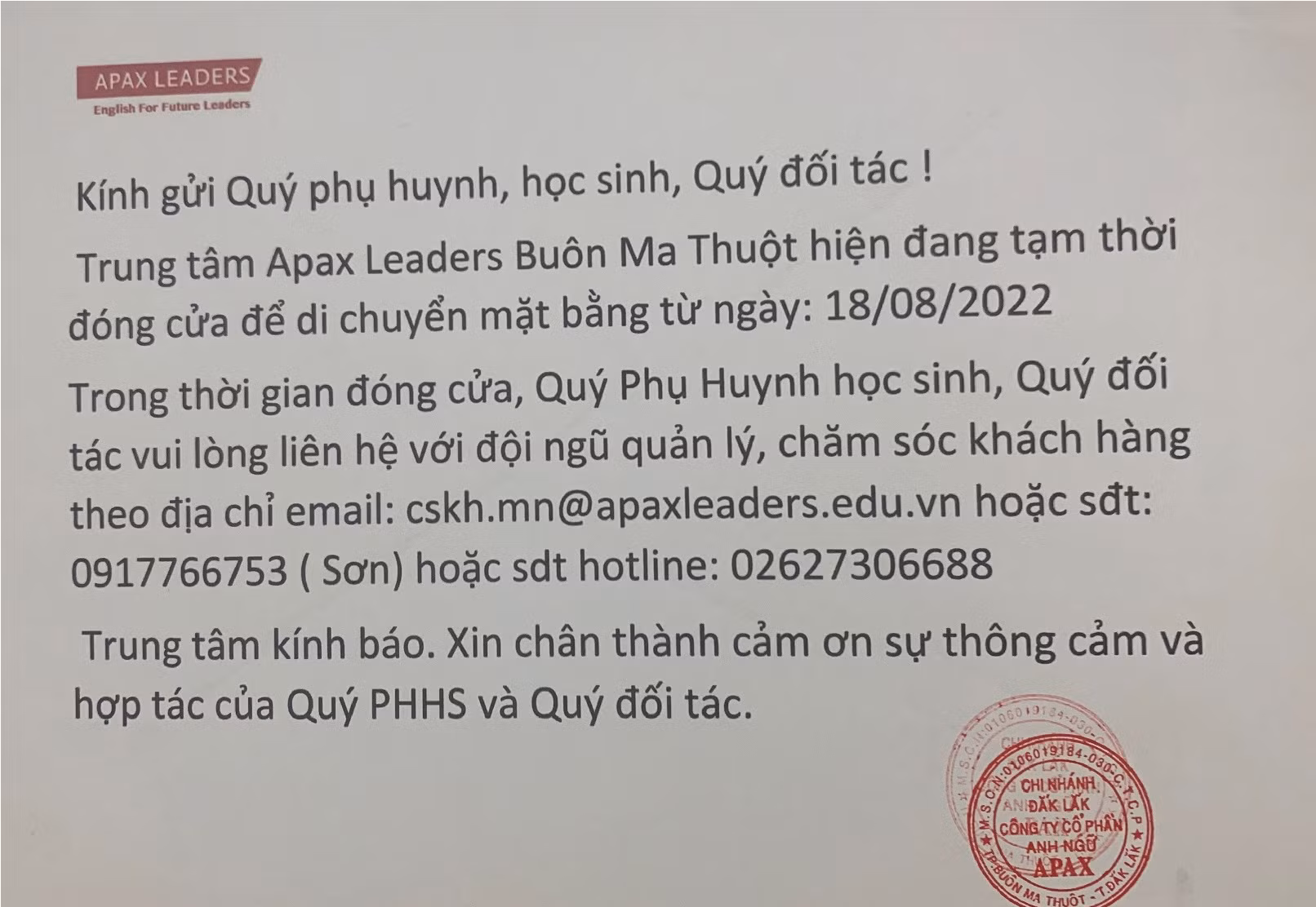 Hàng trăm phụ huynh hoang mang vì Trung tâm Anh ngữ bỗng nhiên “biến mất” -0