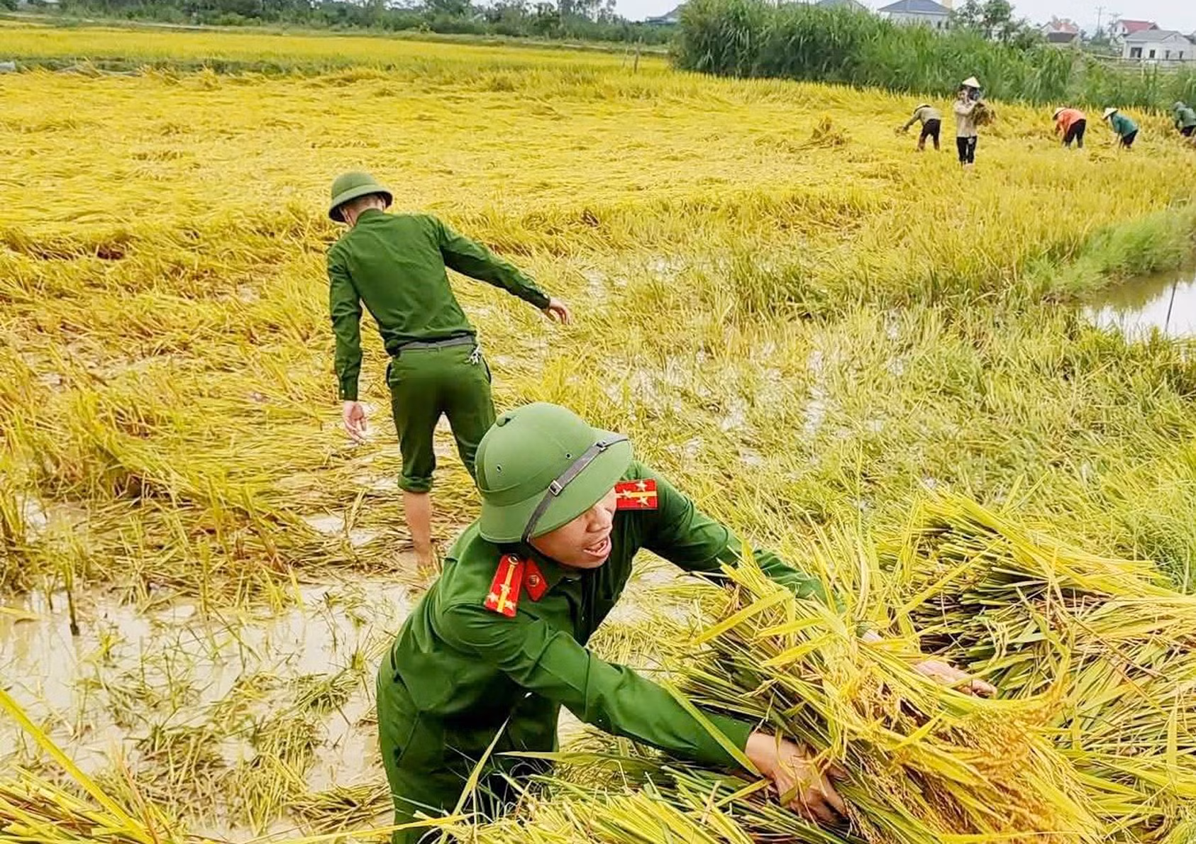 Lực lượng Công an dầm mình giúp dân khắc phục hậu quả giông lốc -0