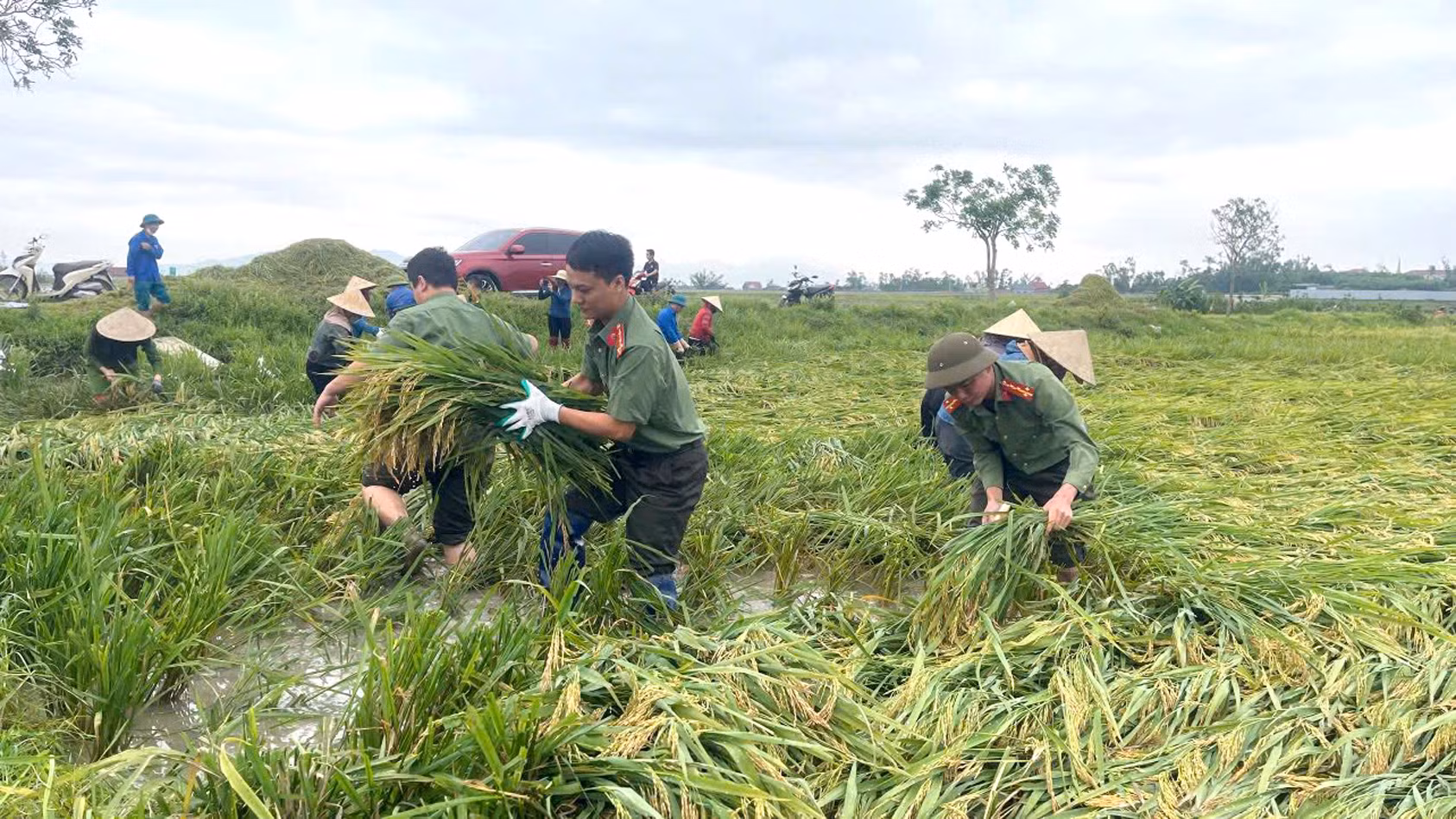 Lực lượng Công an dầm mình giúp dân khắc phục hậu quả giông lốc -0