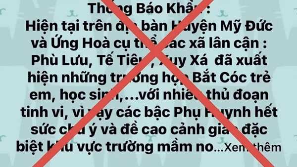 Xử lý nghiêm đối tượng thông tin thất thiệt bắt cóc trẻ em ở Hà Nội