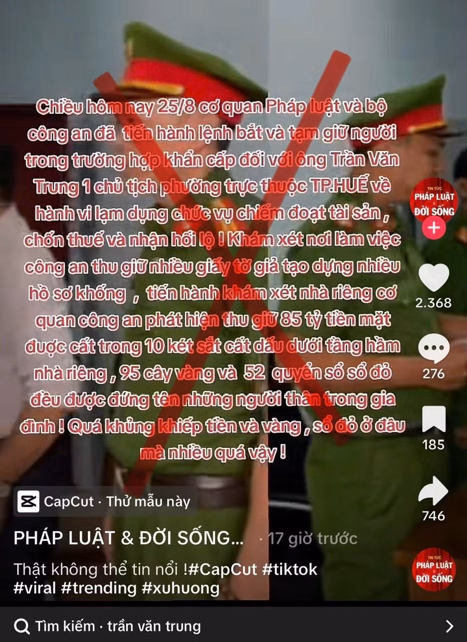 Chủ tịch phường ở Huế bị bắt cùng nhiều vàng và sổ đỏ là tin giả -0