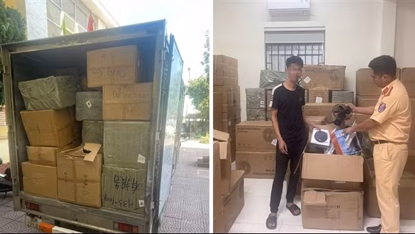 Xe tải chật kín hàng lậu bị CSGT Hà Nội phát hiện