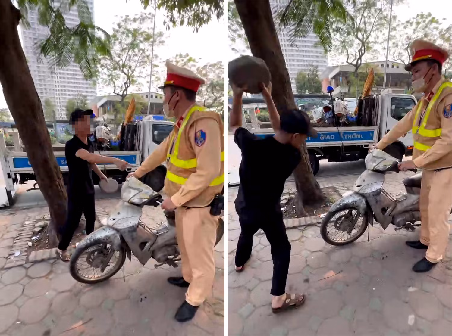 Con vi phạm giao thông, bố say rượu đến chốt CSGT làm loạn -0