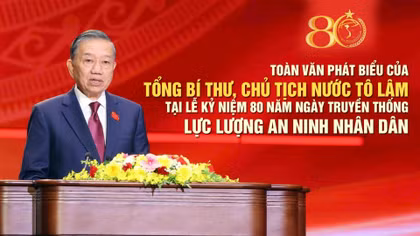 Toàn văn phát biểu của Tổng Bí thư, Chủ tịch nước Tô Lâm tại Lễ kỷ niệm 80 năm Ngày truyền thống lực lượng An ninh nhân dân