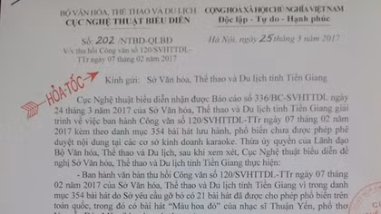 Yêu cầu Tiền Giang xử lý vụ cấm bài hát “Màu hoa đỏ” trước ngày 27-3