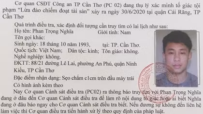 Truy tìm đối tượng liên quan đến vụ lừa đảo chiếm đoạt tài sản tại Cần Thơ