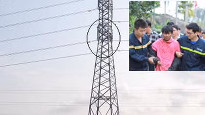 Ngáo đá ngồi cố thủ 36 giờ trên cột điện cao thế