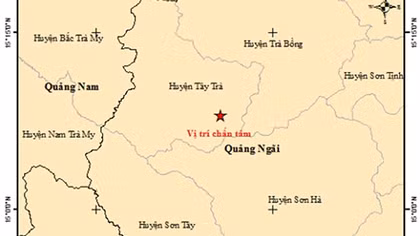 Trong 5 giờ xảy ra 4 trận động đất tại Quảng Ngãi