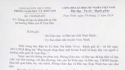 Thông tin chính thức vụ cô giáo dùng dây cột bé trai 4 tuổi vào cửa sổ