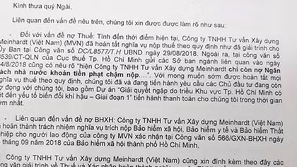Nợ thuế kéo dài và từng xin “xóa nợ”, Công ty Meinhardt vẫn nói “chưa mất khả năng thanh toán” (?)