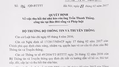 Thu thẻ nhà báo người gửi công văn cho ông Đoàn Ngọc Hải