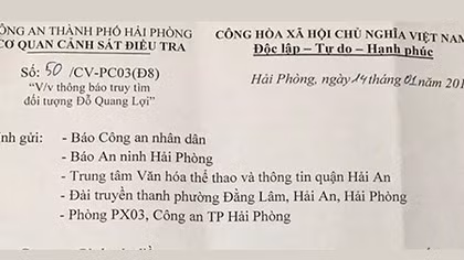 Thông báo truy tìm đối tượng