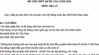 Gợi ý đáp án môn Địa lý thi THPT quốc gia 2016