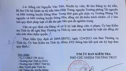 Phú Yên xử lý kỷ luật Đảng 5 cán bộ chủ chốt ở tỉnh và huyện