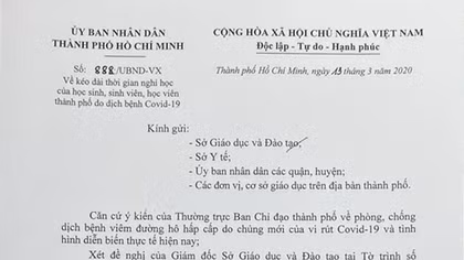 Học sinh TP Hồ Chí Minh nghỉ học đến hết ngày 5/4