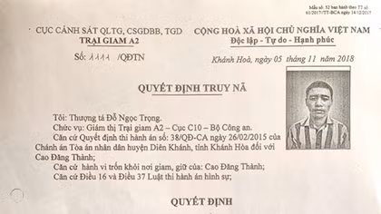 Truy nã toàn quốc phạm nhân trốn trại 