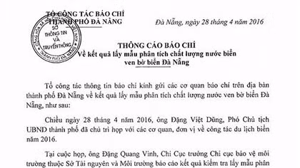 Chưa phát hiện bất thường trong nước biển ở Đà Nẵng 