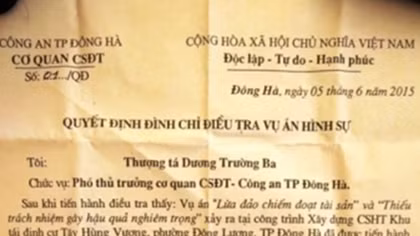 Đình chỉ điều tra vụ án hình sự xảy ra tại dự án Tây Hùng Vương
