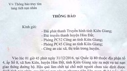 Tìm tung tích nạn nhân nam giới bị tai nạn giao thông
