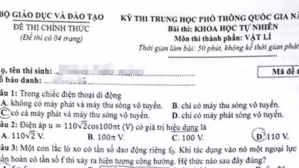 Đề Lý - Kỳ thi tốt nghiệp THPT Quốc gia năm 2018