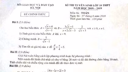 Hướng dẫn giải chi tiết môn Toán vào 10 - Hà Nội 2018