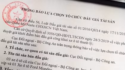 Thông báo lựa chọn tổ chức đấu giá tài sản
