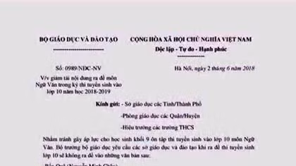 Giả mạo công văn Bộ GD&ĐT về giảm tải môn Ngữ văn lớp 10