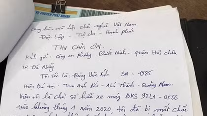 Viết thư cảm ơn Công an giúp tìm được xe máy bị mất cắp