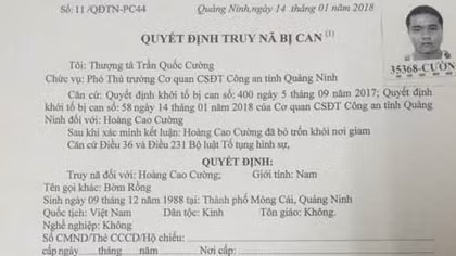Công an Quảng Ninh truy nã 2 đối tượng trốn khỏi nơi giam giữ