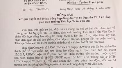Đình chỉ quyết định thanh lý hợp đồng với cô giáo đang điều trị ung thư