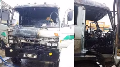 Tài xế thoát hiểm trong gang tấc khi xe chở cát phát hỏa