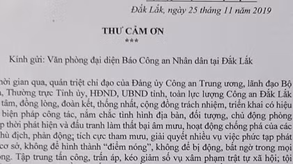 CA Đắk Lắk gửi thư cám ơn Báo CAND