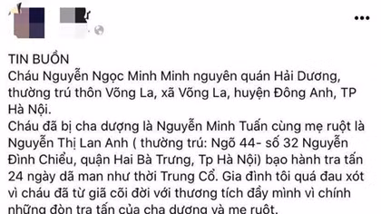 Khởi tố vụ án bé gái tử vong nghi do mẹ đẻ và cha dượng bạo hành