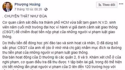 Công an TP Hồ Chí Minh thông tin về nội dung sai sự thật về CSGT
