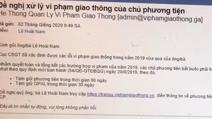 Giả danh Cục CSGT gửi thư điện tử cho người vi phạm giao thông