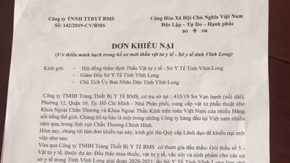 Công ty BMS khiếu nại Sở y tế Vĩnh Long