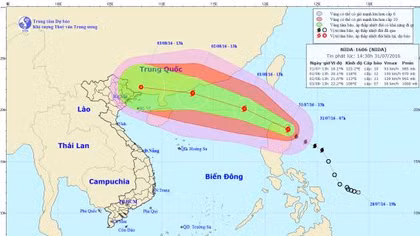 Nhiều khả năng bão Nida đổ bộ vào Trung Quốc 