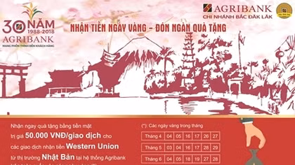 "Nhận tiền ngày vàng - Đón ngàn quà tặng" tại Agribank