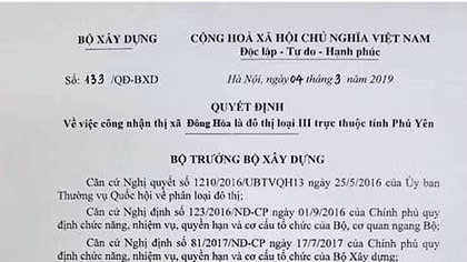 Tung quyết định giả mạo công nhận thị xã Đông Hoà để “thổi” giá đất