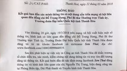 Vụ 'nhắn tin với “bồ nhí”' ở Thanh Hóa là cắt ghép, bịa đặt